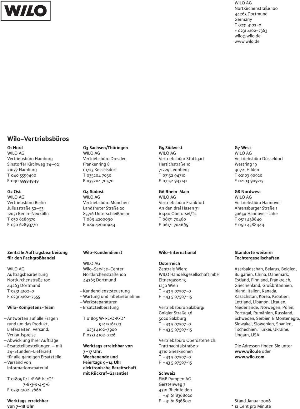 01723 Kesselsdorf T 035204 7050 F 035204 70570 G5 Südwest Vertriebsbüro Stuttgart Hertichstraße 10 71229 Leonberg T 07152 94710 F 07152 947141 G7 West Vertriebsbüro Düsseldorf Westring 19 40721