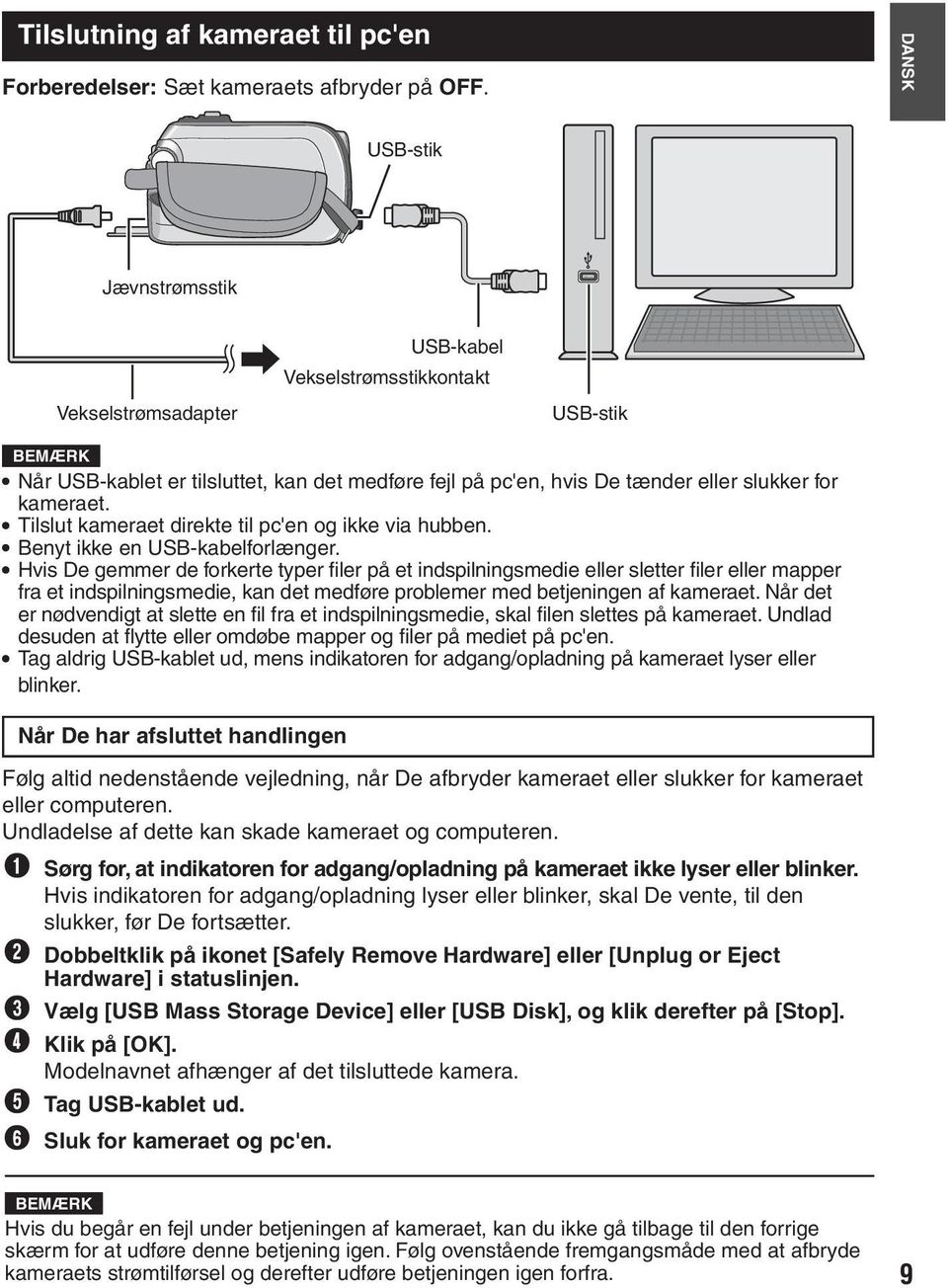 kameraet. Tilslut kameraet direkte til pc'en og ikke via hubben. Benyt ikke en USB-kabelforlænger.