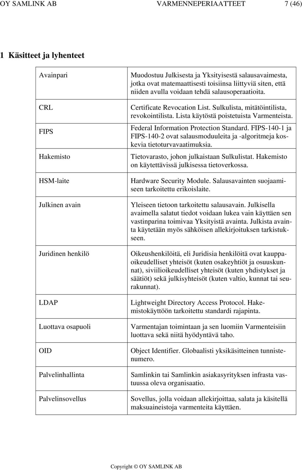 Sulkulista, mitätöintilista, revokointilista. Lista käytöstä poistetuista Varmenteista. Federal Information Protection Standard.