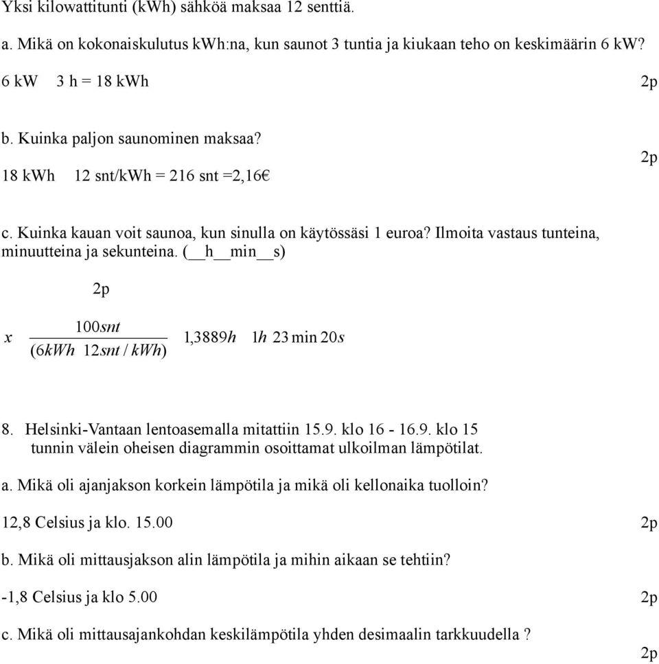 Helini-Vantaan lentoaemalla mitattiin 5.9. lo 6-6.9. lo 5 tunnin älein oeien diagrammin ooittamat uloilman lämpötilat. a.