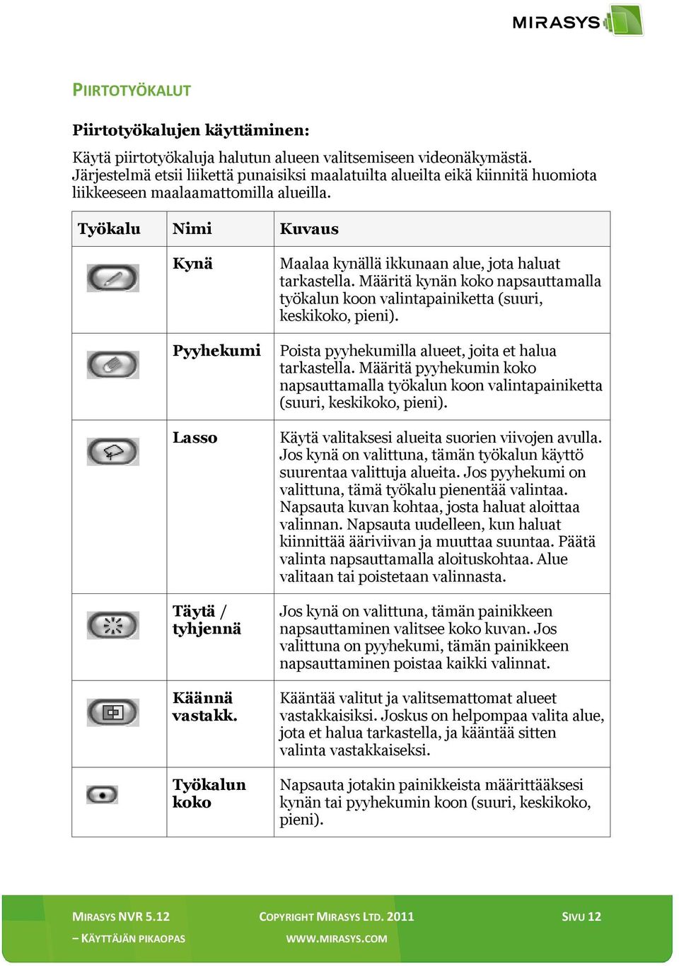 Työkalun koko Maalaa kynällä ikkunaan alue, jota haluat tarkastella. Määritä kynän koko napsauttamalla työkalun koon valintapainiketta (suuri, keskikoko, pieni).