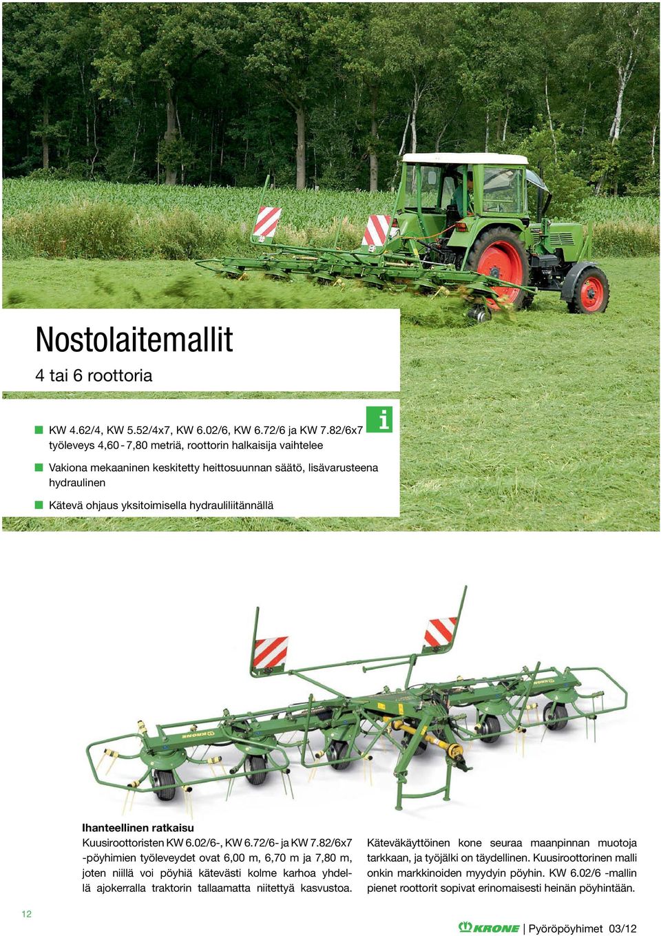 hydrauliliitännällä Ihanteellinen ratkaisu Kuusiroottoristen KW 6.02/6-, KW 6.72/6- ja KW 7.