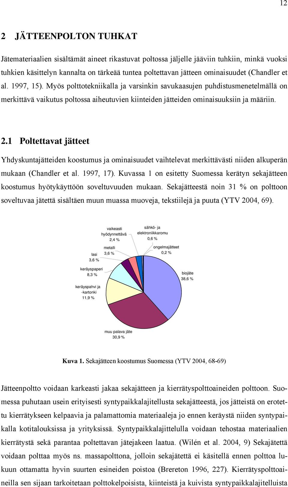 1 Poltettavat jätteet Yhdyskuntajätteiden koostumus ja ominaisuudet vaihtelevat merkittävästi niiden alkuperän mukaan (Chandler et al. 1997, 17).