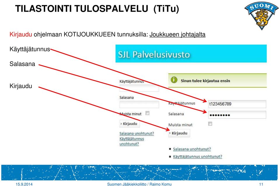 Joukkueen johtajalta Käyttäjätunnus Salasana