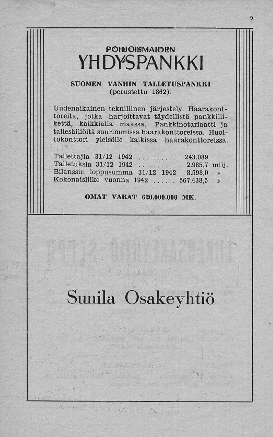 Pankkinotariaatti ja tallesäiliöitä suurimmissa haarakonttoreissa. Huoltokonttori yleisölle kaikissa haarakonttoreissa.