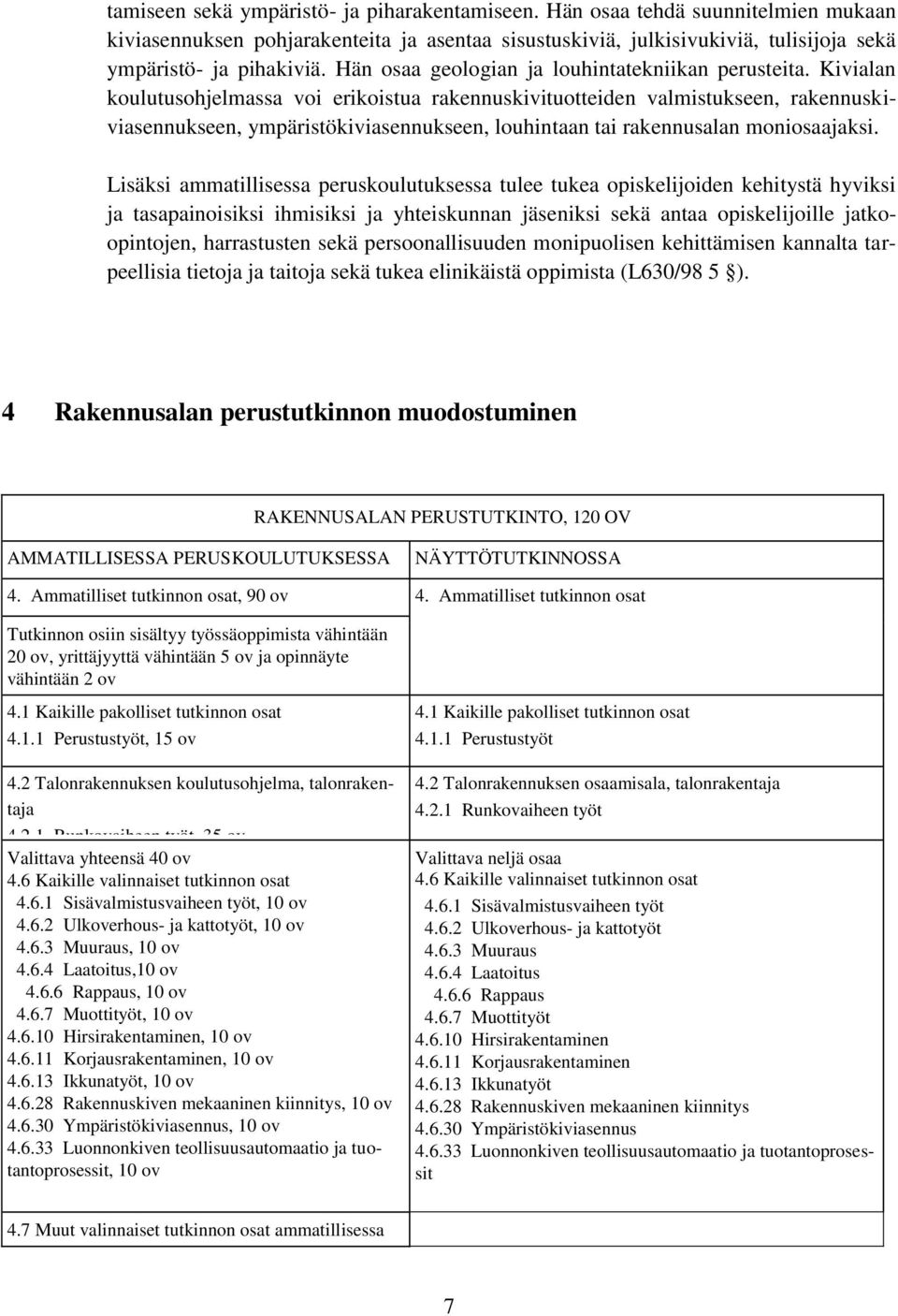 Kivialan koulutusohjelmassa voi erikoistua rakennuskivituotteiden valmistukseen, rakennuskiviasennukseen, ympäristökiviasennukseen, louhintaan tai rakennusalan moniosaajaksi.