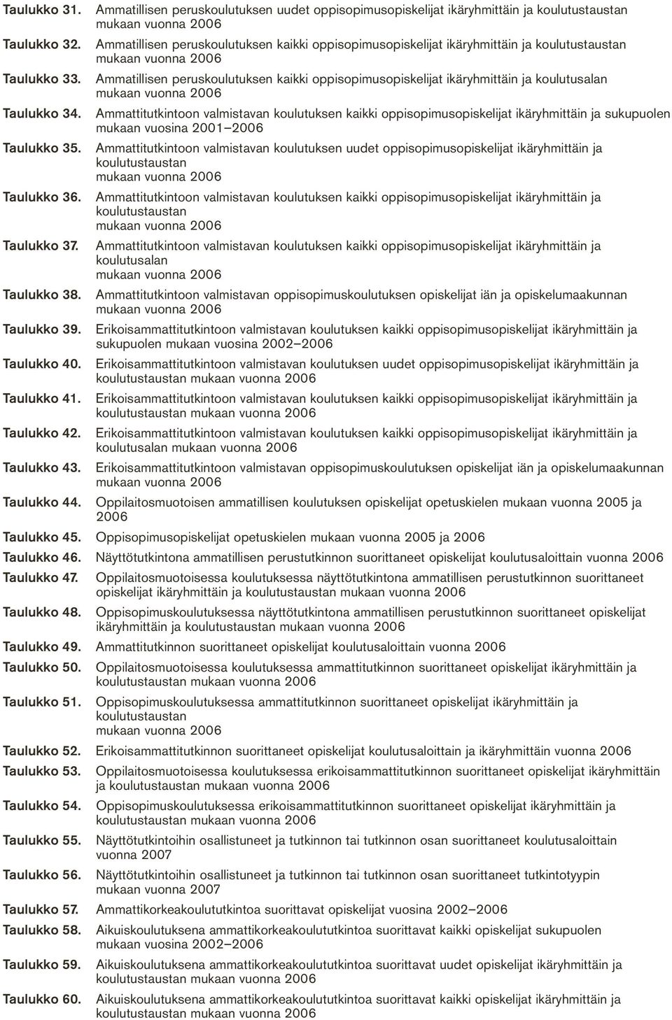 koulutustaustan mukaan vuonna 2006 Ammatillisen peruskoulutuksen kaikki oppisopimusopiskelijat ikäryhmittäin ja koulutusalan mukaan vuonna 2006 Ammattitutkintoon valmistavan koulutuksen kaikki