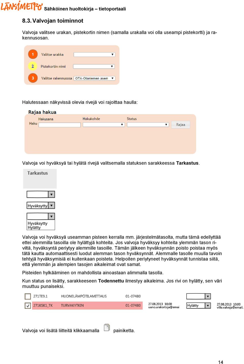 järjestelmätasolta, mutta tämä edellyttää ettei alemmilla tasoilla ole hylättyjä kohteita. Jos valvoja hyväksyy kohteita ylemmän tason riviltä, hyväksyntä periytyy alemmille tasoille.