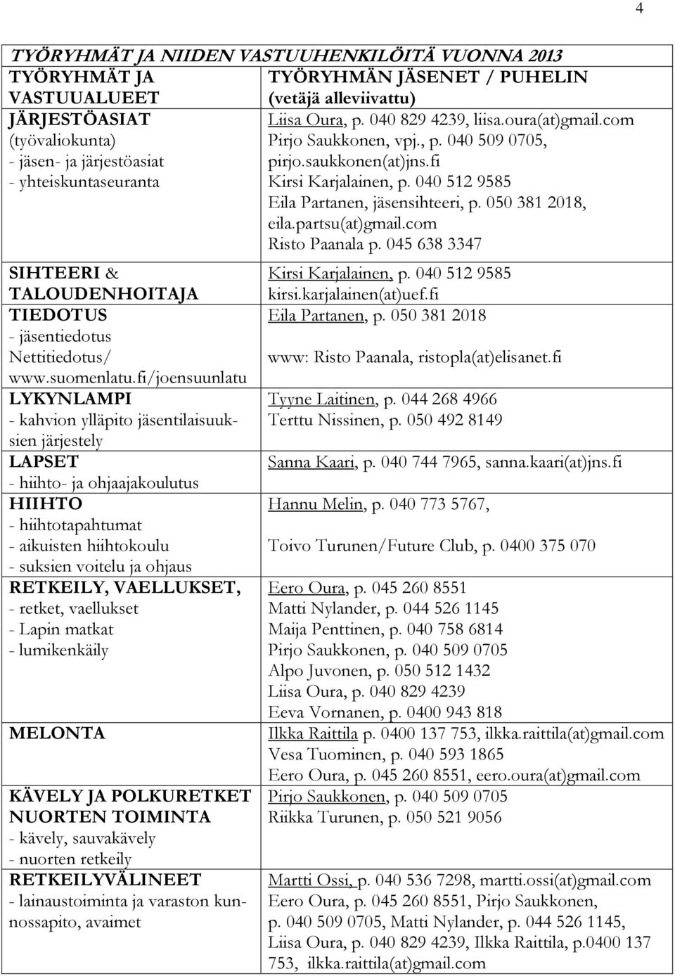 040 512 9585 Eila Partanen, jäsensihteeri, p. 050 381 2018, eila.partsu(at)gmail.com Risto Paanala p. 045 638 3347 SIHTEERI & TALOUDENHOITAJA TIEDOTUS - jäsentiedotus Nettitiedotus/ www.suomenlatu.