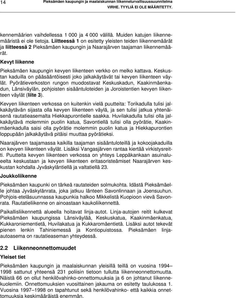 Kevyt liikenne Pieksämäen kaupungin kevyen liikenteen verkko on melko kattava. Keskustan kaduilla on pääsääntöisesti joko jalkakäytävät tai kevyen liikenteen väylät.