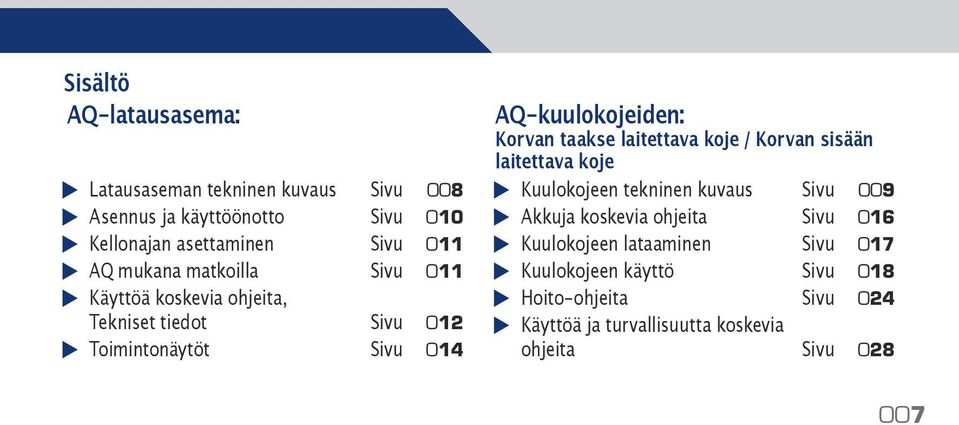 taakse laitettava koje / Korvan sisään laitettava koje Kuulokojeen tekninen kuvaus Sivu 009 Akkuja koskevia ohjeita Sivu 016