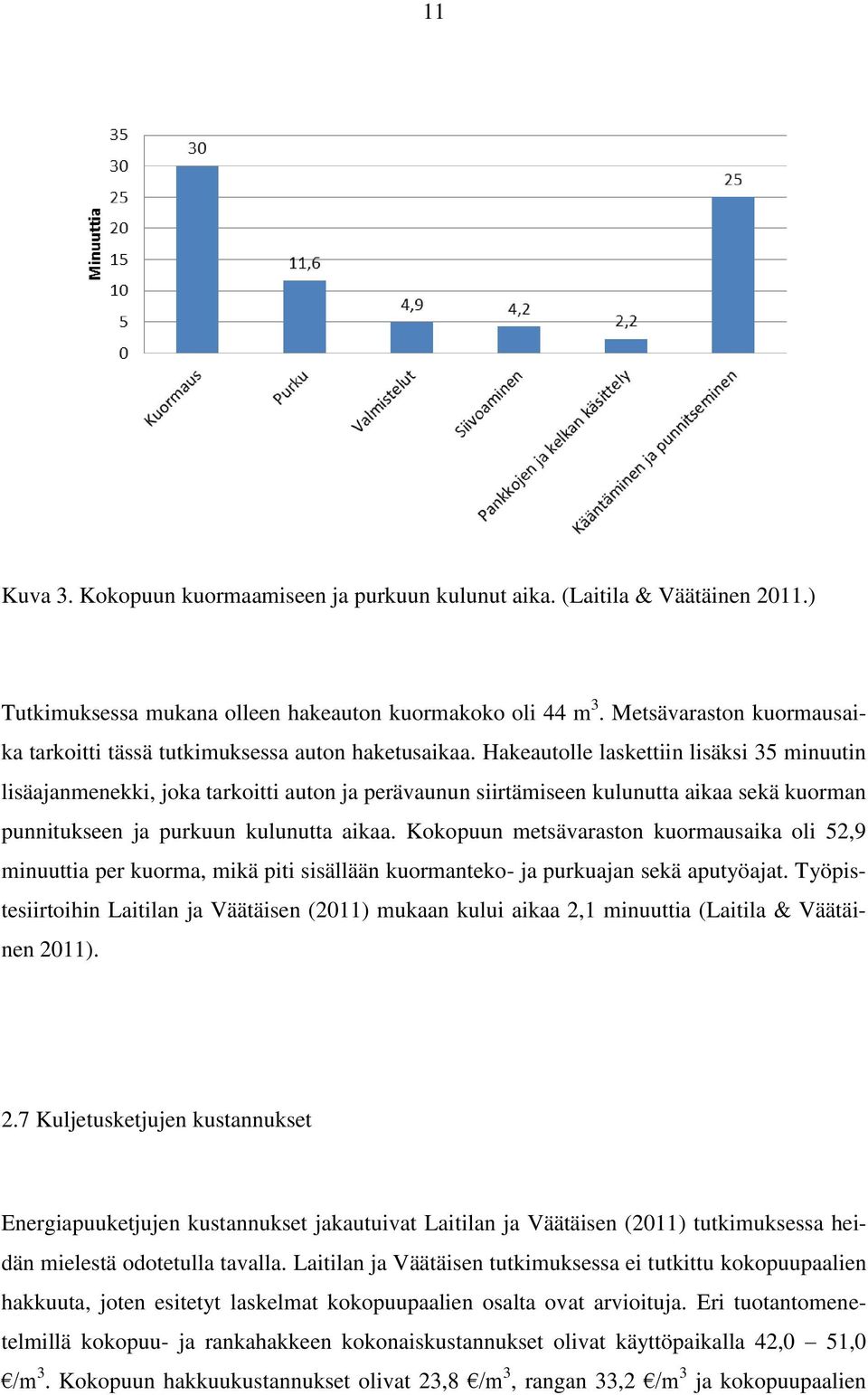 Hakeautolle laskettiin lisäksi 35 minuutin lisäajanmenekki, joka tarkoitti auton ja perävaunun siirtämiseen kulunutta aikaa sekä kuorman punnitukseen ja purkuun kulunutta aikaa.