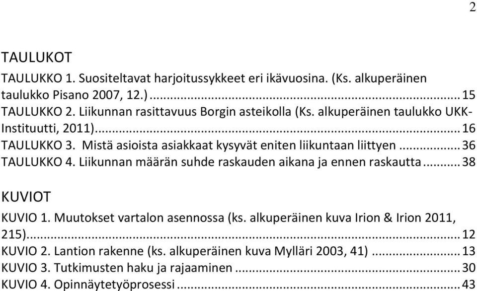 Mistä asioista asiakkaat kysyvät eniten liikuntaan liittyen... 36 TAULUKKO 4. Liikunnan määrän suhde raskauden aikana ja ennen raskautta... 38 KUVIOT KUVIO 1.