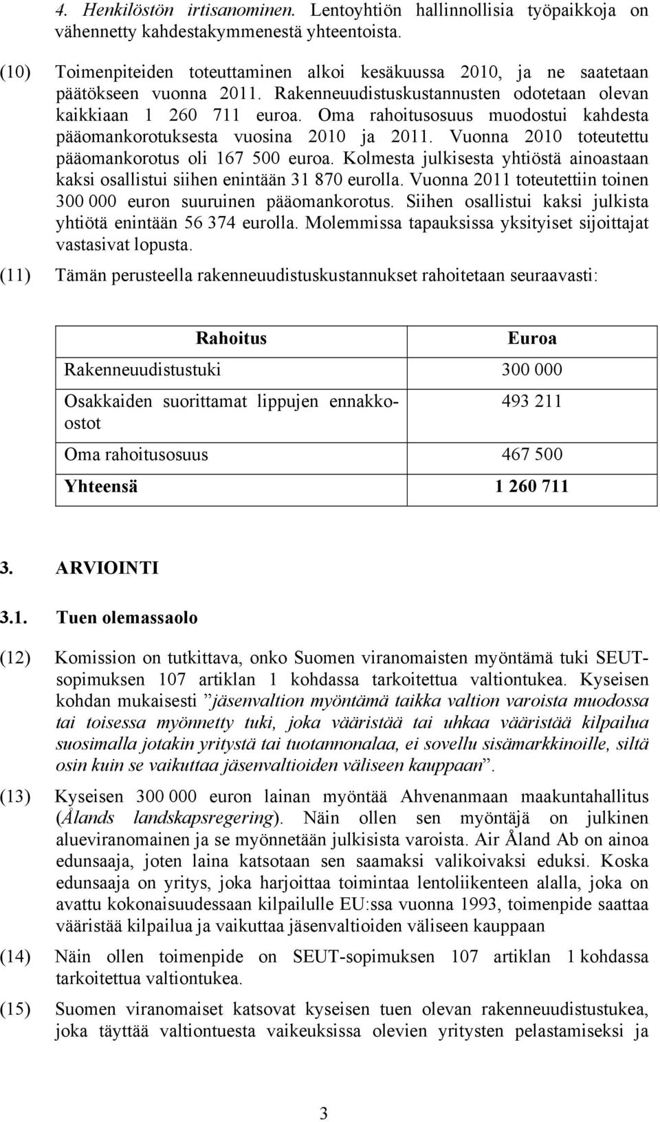 Oma rahoitusosuus muodostui kahdesta pääomankorotuksesta vuosina 2010 ja 2011. Vuonna 2010 toteutettu pääomankorotus oli 167 500 euroa.