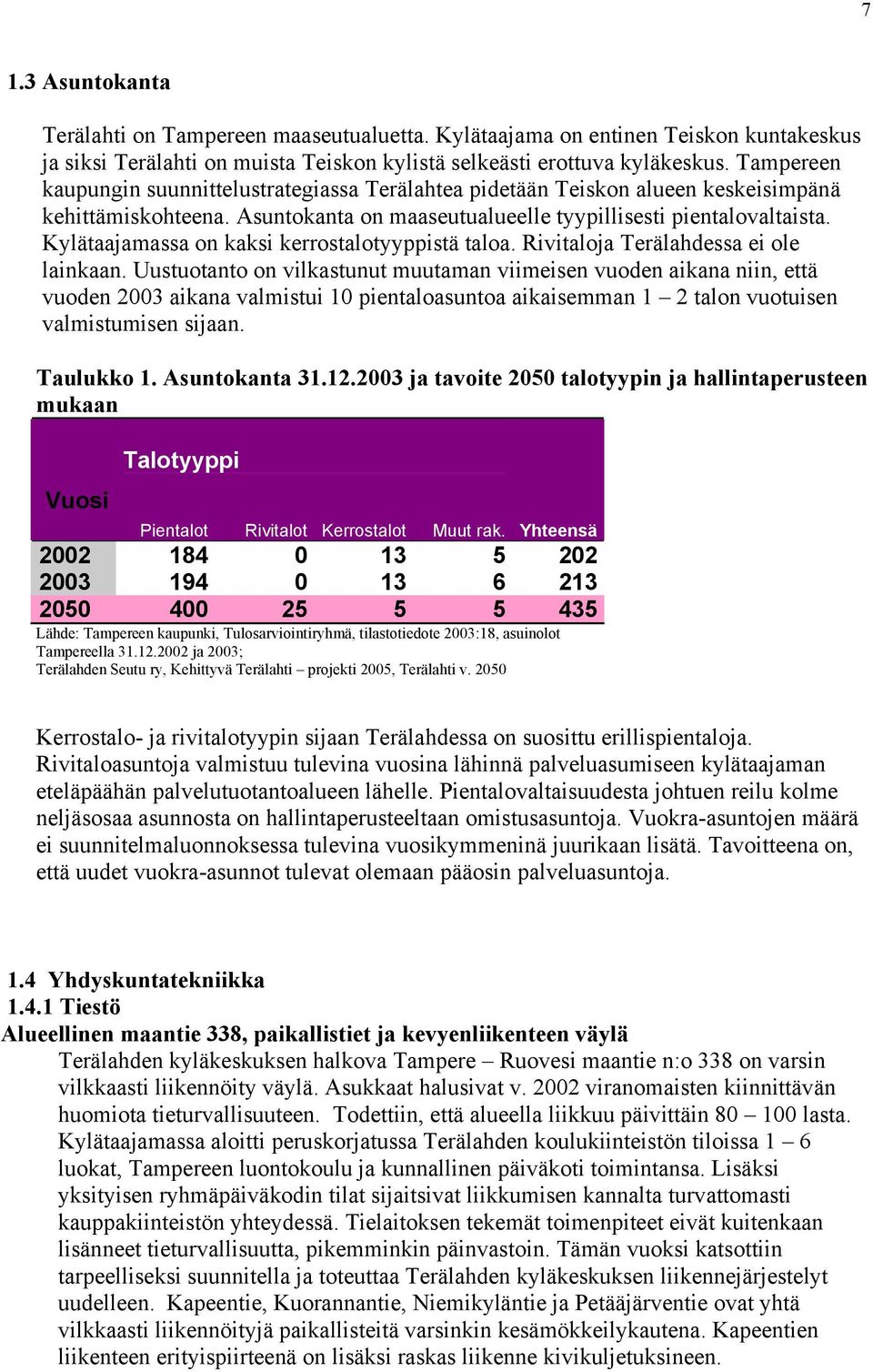 Kylätaajamassa on kaksi kerrostalotyyppistä taloa. Rivitaloja Terälahdessa ei ole lainkaan.