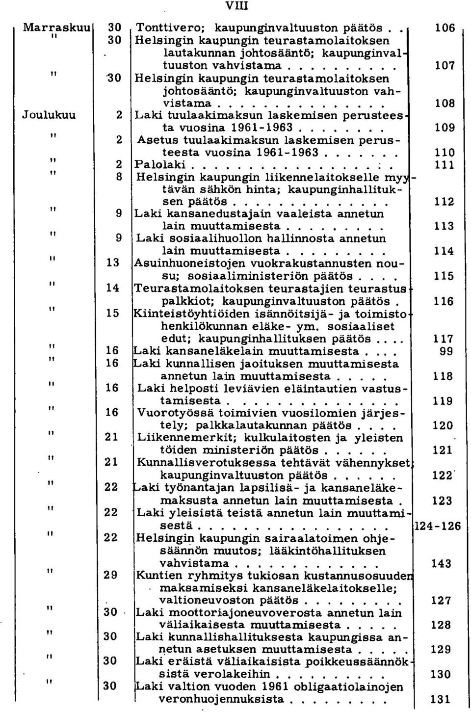 ....... 109 2 Asetus tuulaakimaksun laskemisen perusteesta vuosina 1961-1963....... 110 2 Palolaki................ ;.