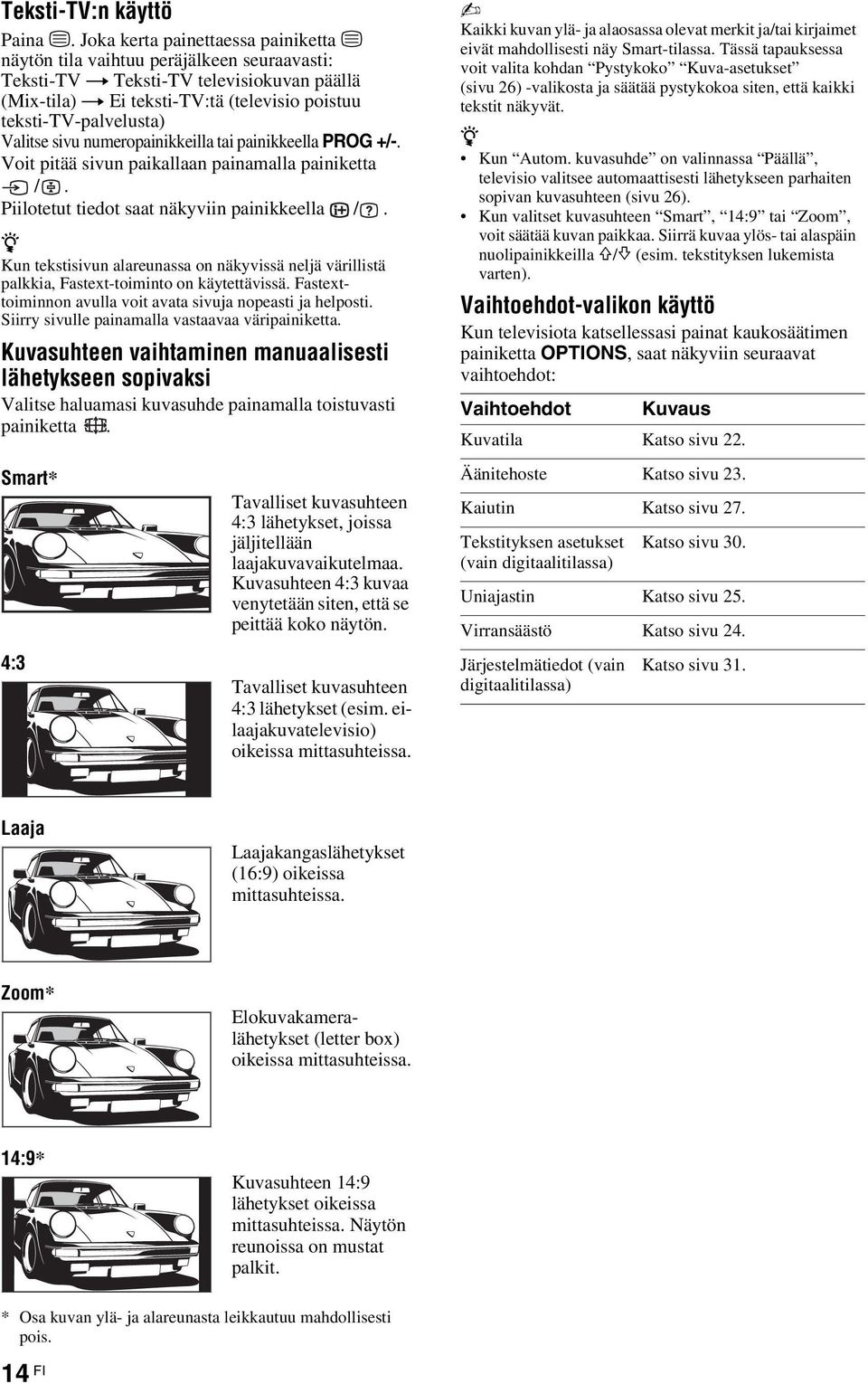 Valitse sivu numeropainikkeilla tai painikkeella PROG +/-. Voit pitää sivun paikallaan painamalla painiketta /. Piilotetut tiedot saat näkyviin painikkeella /.