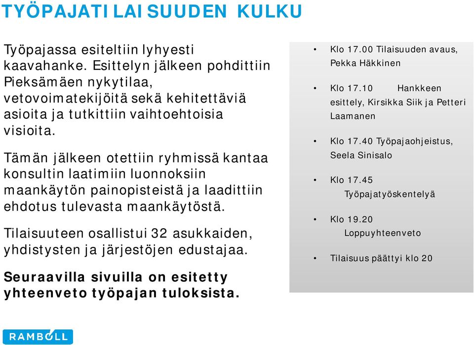 Tämän jälkeen otettiin ryhmissä kantaa konsultin laatimiin luonnoksiin maankäytön painopisteistä ja laadittiin ehdotus tulevasta maankäytöstä.