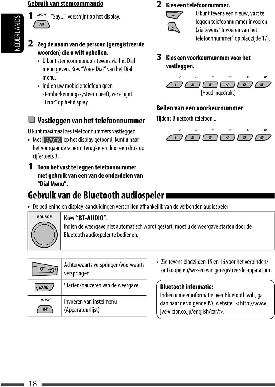 Vastleggen van het telefoonnummer U kunt maximaal zes telefoonnummers vastleggen. Met op het display getoond, kunt u naar het voorgaande scherm terugkeren door een druk op cijfertoets 3.