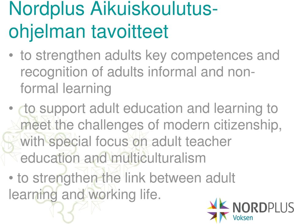 learning to meet the challenges of modern citizenship, with special focus on adult