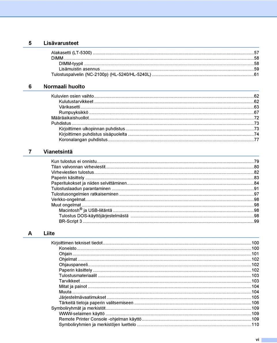 ..74 Koronalangan puhdistus...77 7 Vianetsintä Kun tulostus ei onnistu...79 Tilan valvonnan virheviestit...80 Virheviestien tulostus...82 Paperin käsittely...83 Paperitukokset ja niiden selvittäminen.