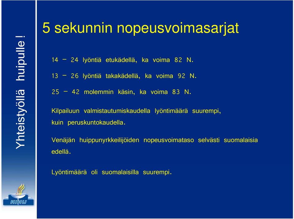 Kilpailuun valmistautumiskaudella t i ll lyöntimäärä ä suurempi, kuin peruskuntokaudella.