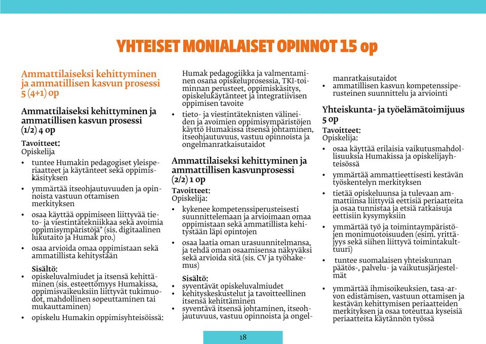 viestintätekniikkaa sekä avoimia oppimisympäristöjä* (sis. digitaalinen lukutaito ja Humak pro.