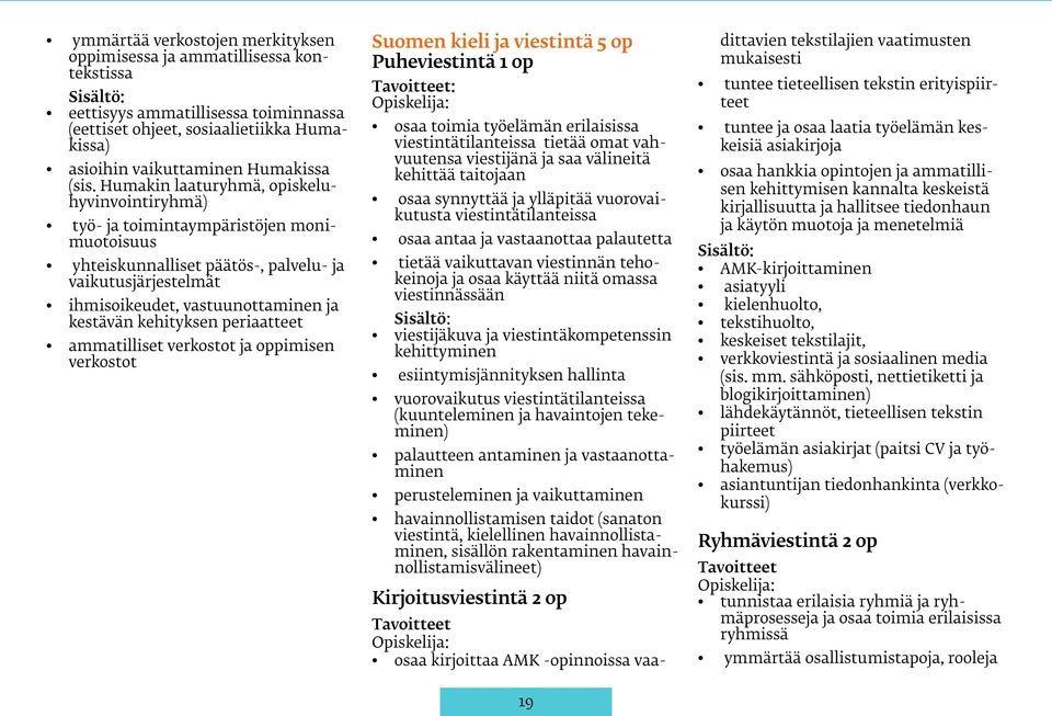 kehityksen periaatteet ammatilliset verkostot ja oppimisen verkostot Suomen kieli ja viestintä 5 op Puheviestintä 1 op : osaa toimia työelämän erilaisissa viestintätilanteissa tietää omat vahvuutensa