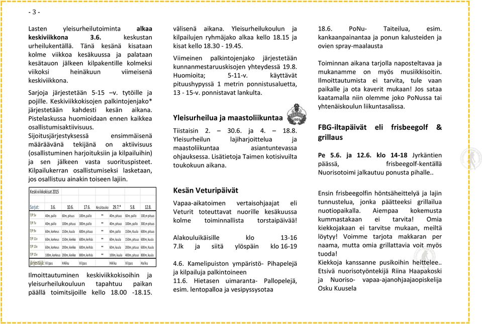 Keskiviikkokisojen palkintojenjako* järjestetään kahdesti kesän aikana. Pistelaskussa huomioidaan ennen kaikkea osallistumisaktiivisuus.