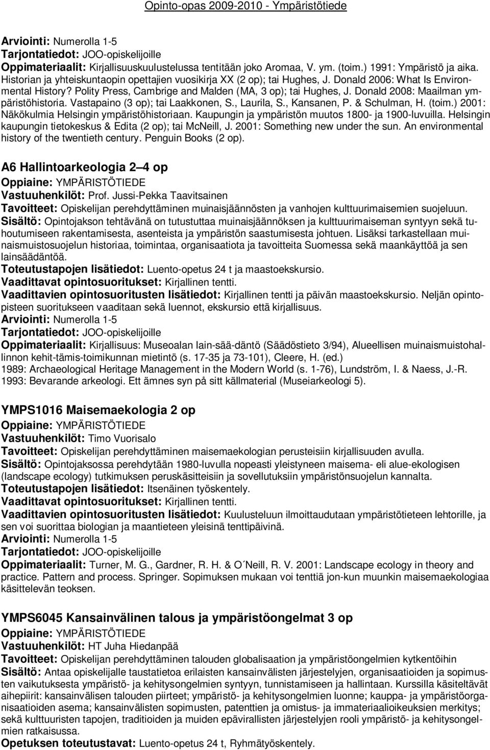 , Kansanen, P. & Schulman, H. (toim.) 2001: Näkökulmia Helsingin ympäristöhistoriaan. Kaupungin ja ympäristön muutos 1800- ja 1900-luvuilla.