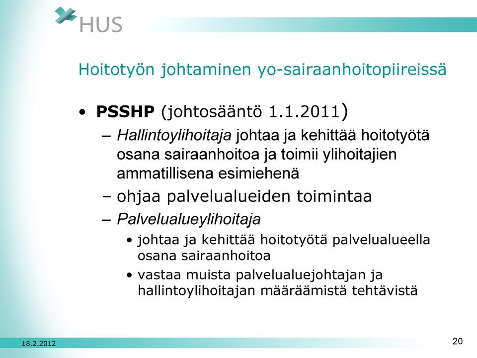 ylihoitajien ammatillisena esimiehenä ohjaa palvelualueiden toimintaa Palvelualueylihoitaja johtaa