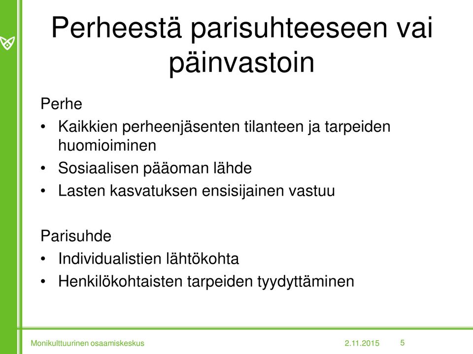 kasvatuksen ensisijainen vastuu Parisuhde Individualistien lähtökohta