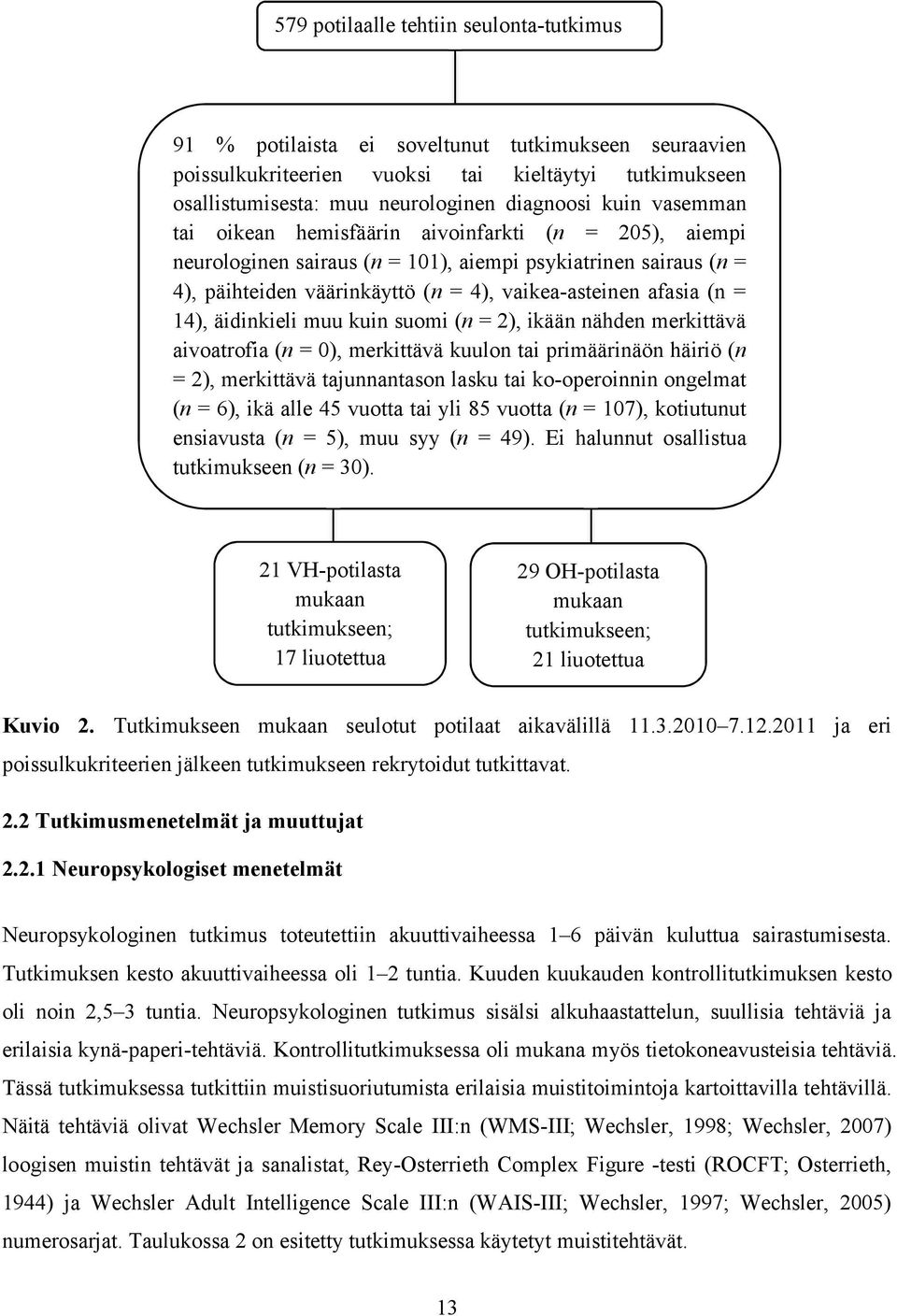 äidinkieli muu kuin suomi (n = 2), ikään nähden merkittävä aivoatrofia (n = 0), merkittävä kuulon tai primäärinäön häiriö (n = 2), merkittävä tajunnantason lasku tai ko-operoinnin ongelmat (n = 6),