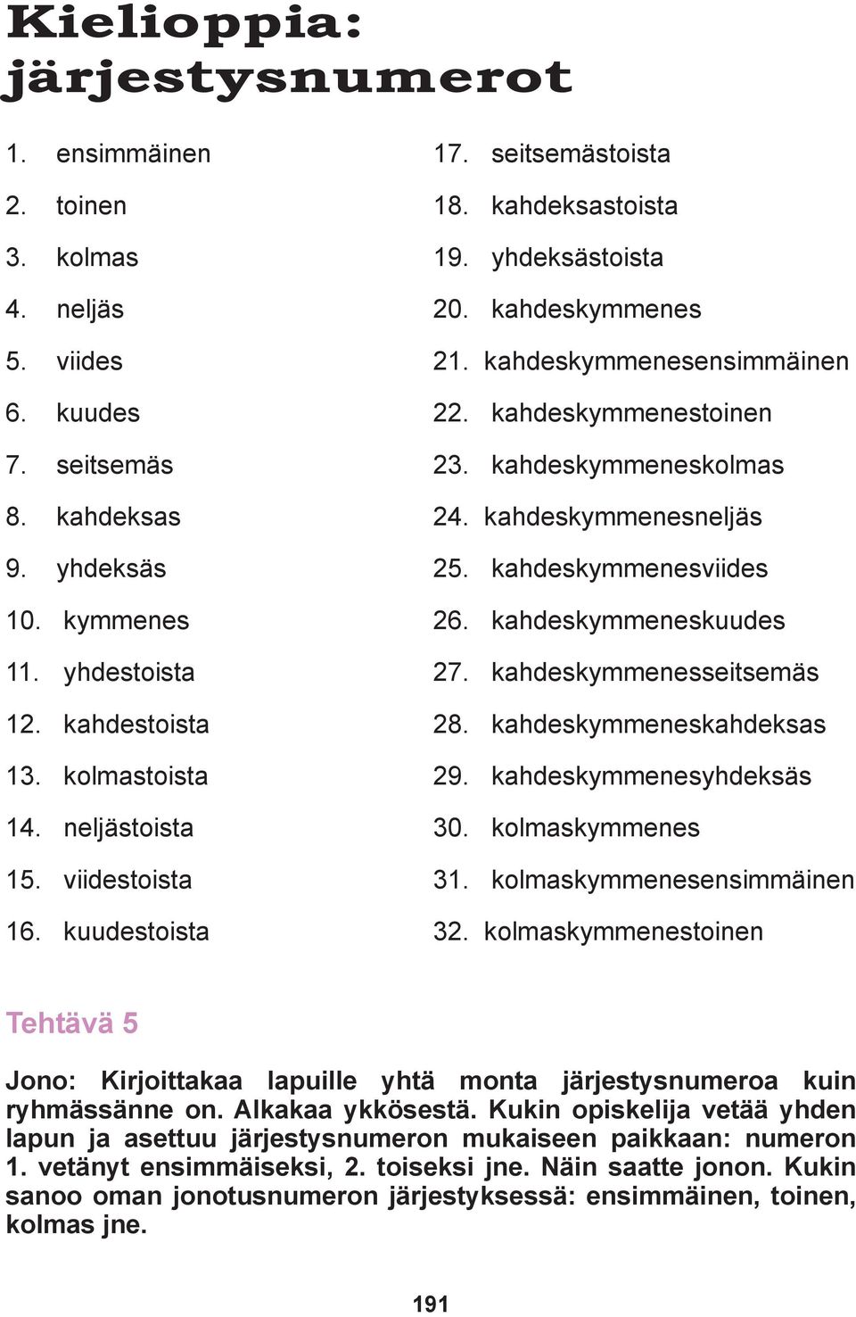 kahdeskymmeneskolmas 24. kahdeskymmenesneljäs 25. kahdeskymmenesviides 26. kahdeskymmeneskuudes 27. kahdeskymmenesseitsemäs 28. kahdeskymmeneskahdeksas 29. kahdeskymmenesyhdeksäs 30.