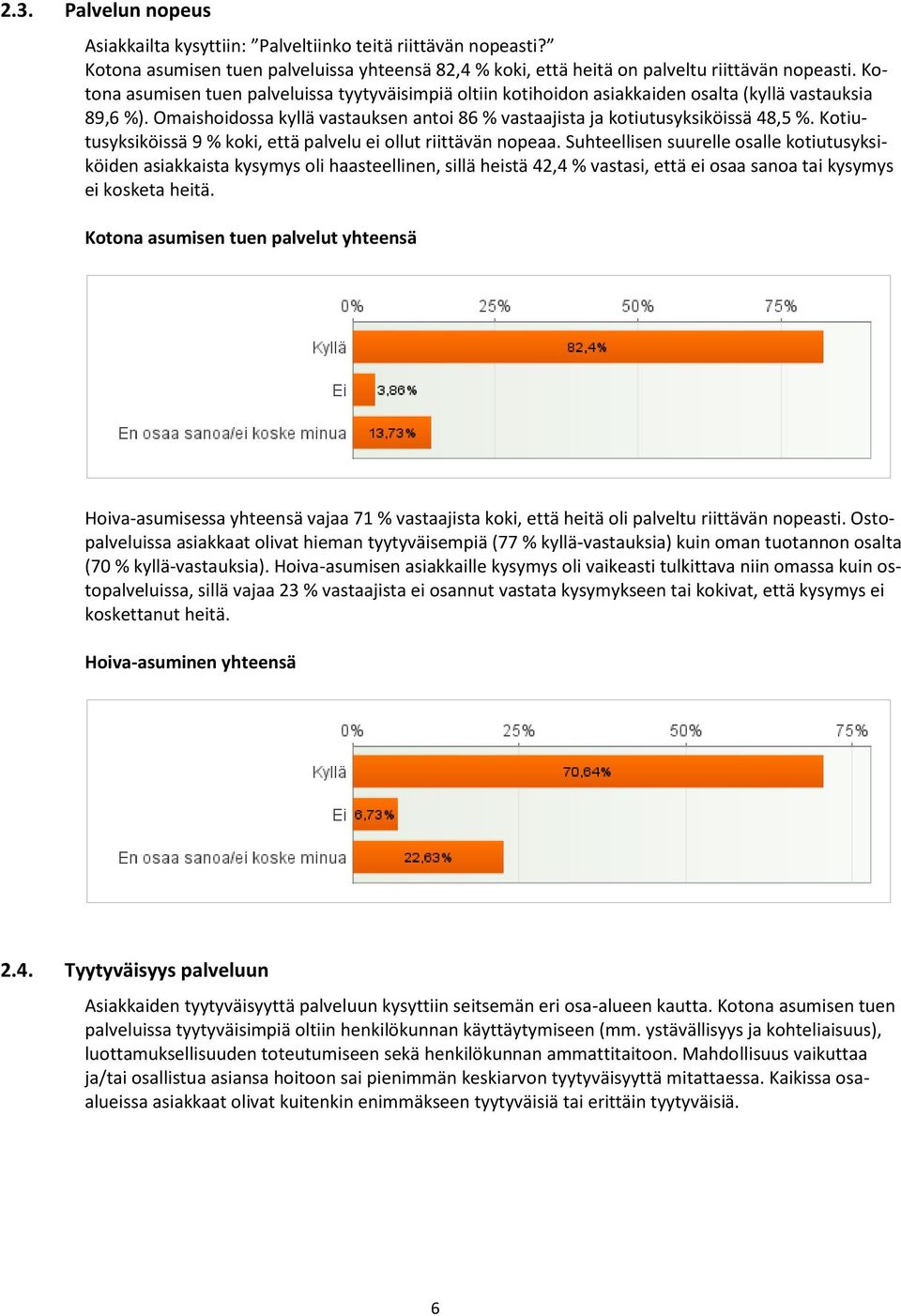 Kotiutusyksiköissä 9 % koki, että palvelu ei ollut riittävän nopeaa.