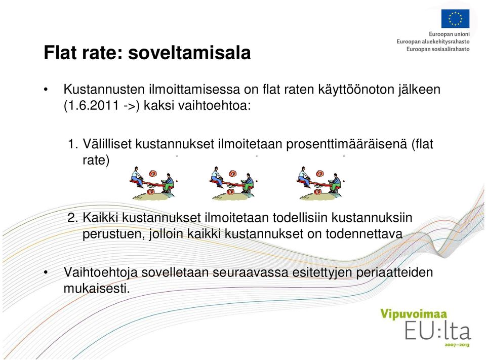 Välilliset kustannukset ilmoitetaan prosenttimääräisenä (flat rate) 2.