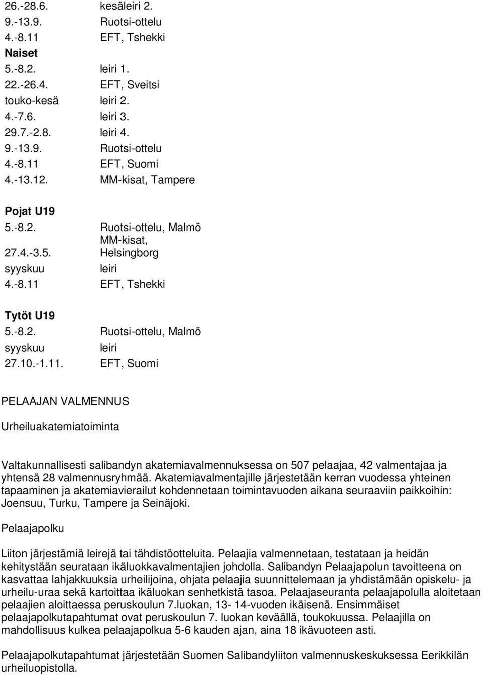 EFT, Tshekki Tytöt U19 5.-8.2. Ruotsi-ottelu, Malmö syyskuu leiri 27.10.-1.11.