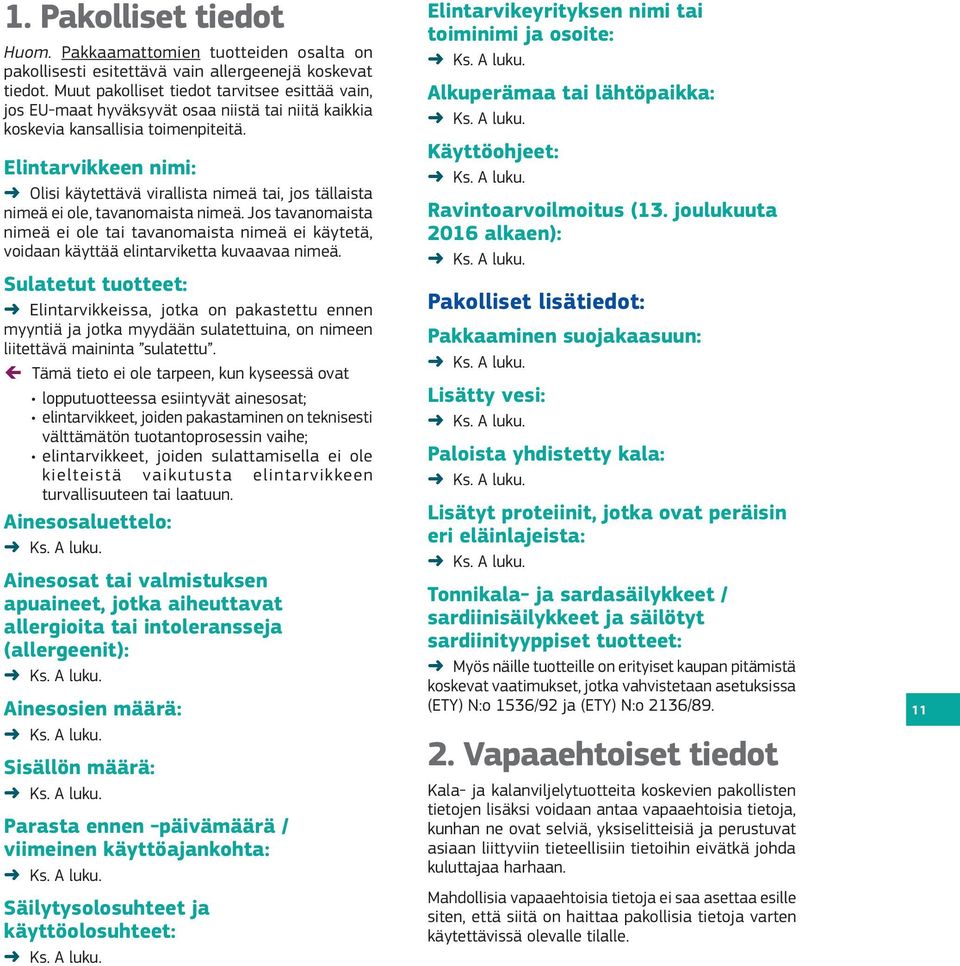 Elintarvikkeen nimi: Olisi käytettävä virallista nimeä tai, jos tällaista nimeä ei ole, tavanomaista nimeä.