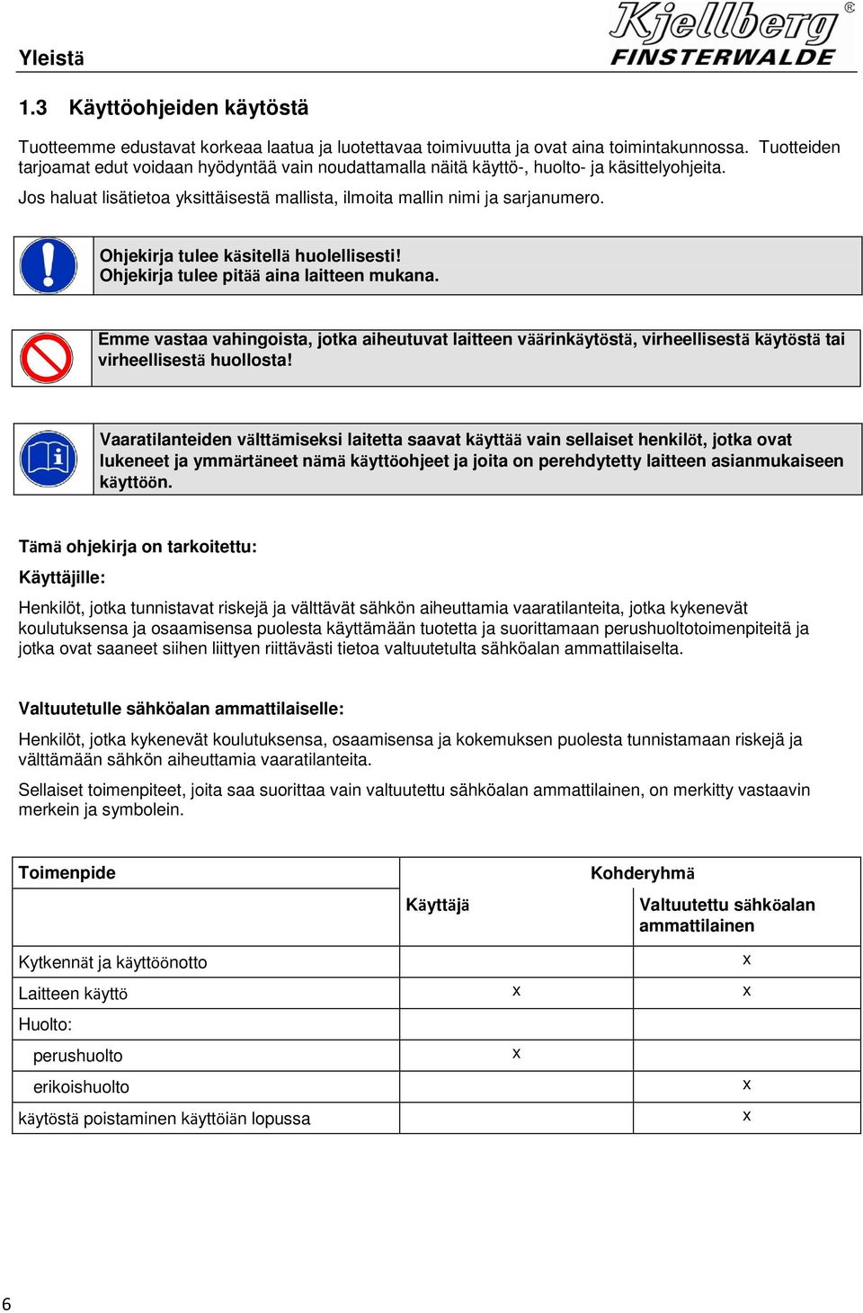 Ohjekirja tulee käsitellä huolellisesti! Ohjekirja tulee pitää aina laitteen mukana.