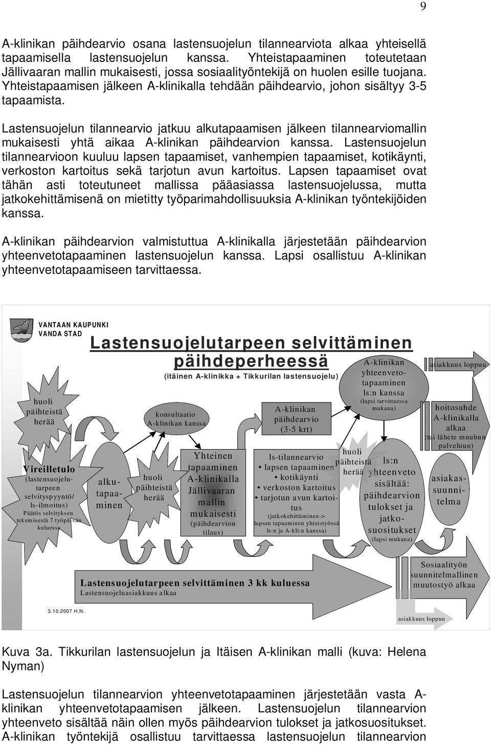 Lastensuojelun tilannearvio jatkuu alkutapaamisen jälkeen tilannearviomallin mukaisesti yhtä aikaa A-klinikan päihdearvion kanssa.