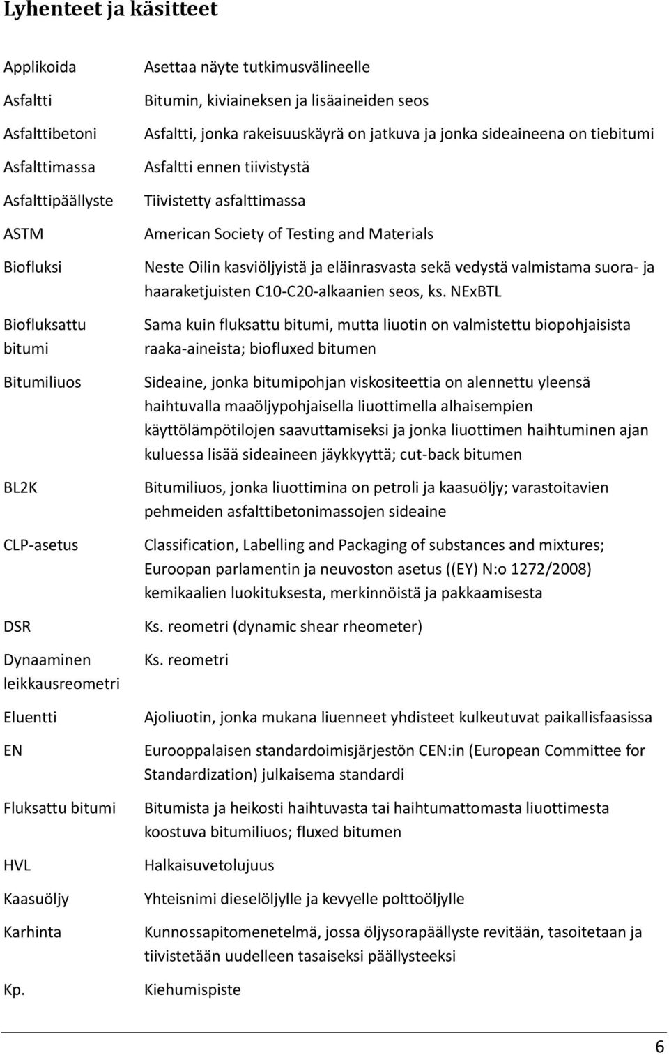 Asettaa näyte tutkimusvälineelle Bitumin, kiviaineksen ja lisäaineiden seos Asfaltti, jonka rakeisuuskäyrä on jatkuva ja jonka sideaineena on tiebitumi Asfaltti ennen tiivistystä Tiivistetty