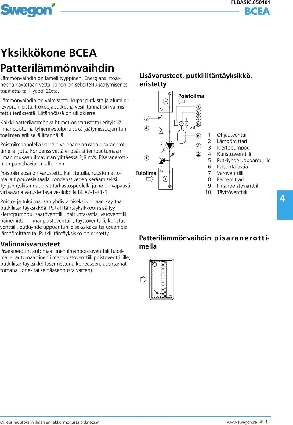 Kaikki patterilämmönvaihtimet on varustettu erityisillä ilmanpoisto- ja tyhjennystulpilla sekä jäätymissuojan tuntoelimen erillisellä liitännällä.