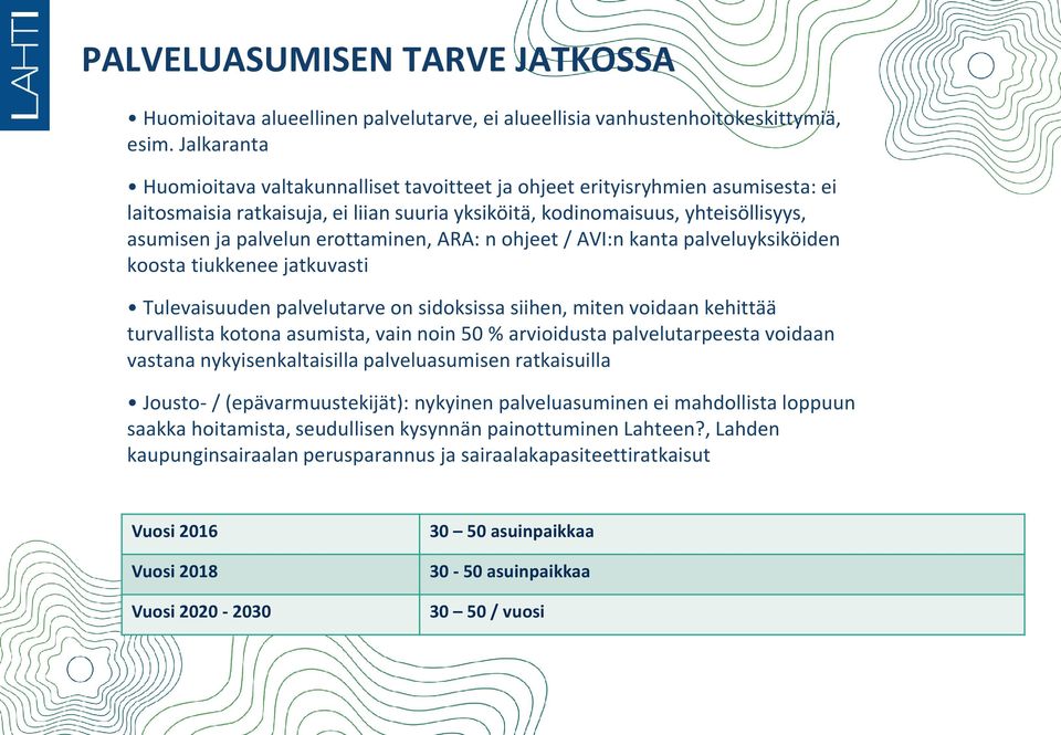 erottaminen, ARA: n ohjeet / AVI:n kanta palveluyksiköiden koosta tiukkenee jatkuvasti Tulevaisuuden palvelutarve on sidoksissa siihen, miten voidaan kehittää turvallista kotona asumista, vain noin