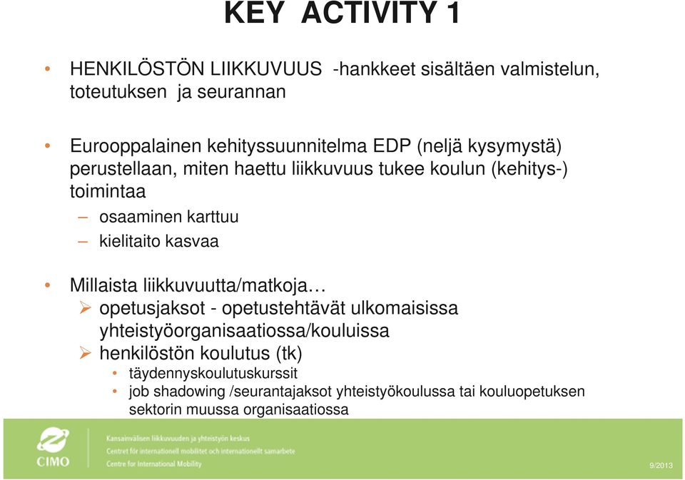 Millaista liikkuvuutta/matkoja opetusjaksot - opetustehtävät ulkomaisissa yhteistyöorganisaatiossa/kouluissa henkilöstön koulutus