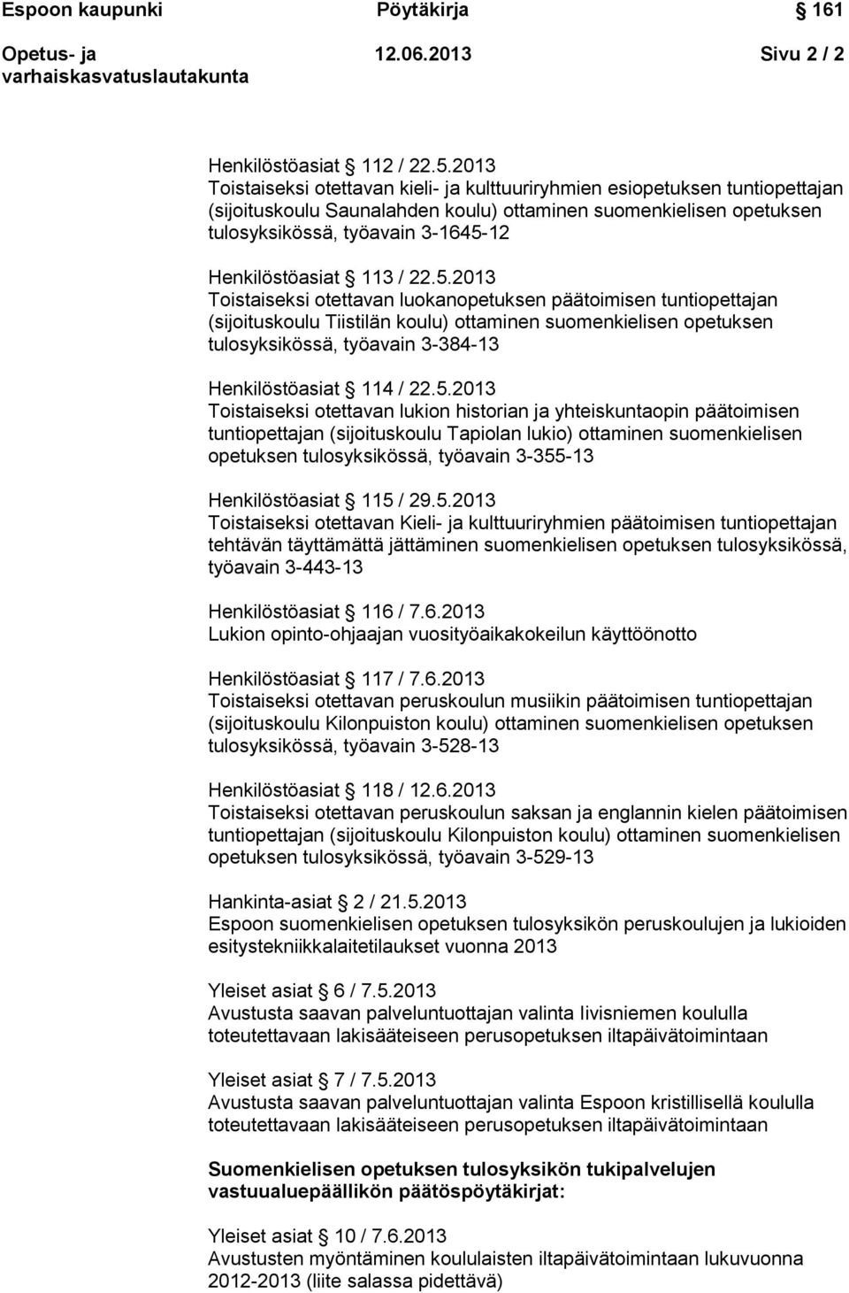 Henkilöstöasiat 113 / 22.5.