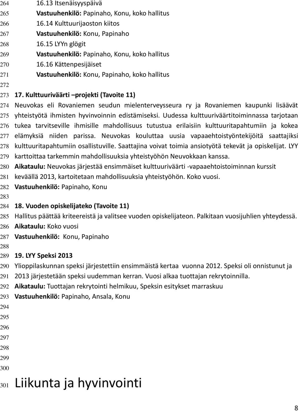 Kulttuuriväärti projekti (Tavoite 11) Neuvokas eli Rovaniemen seudun mielenterveysseura ry ja Rovaniemen kaupunki lisäävät yhteistyötä ihmisten hyvinvoinnin edistämiseksi.