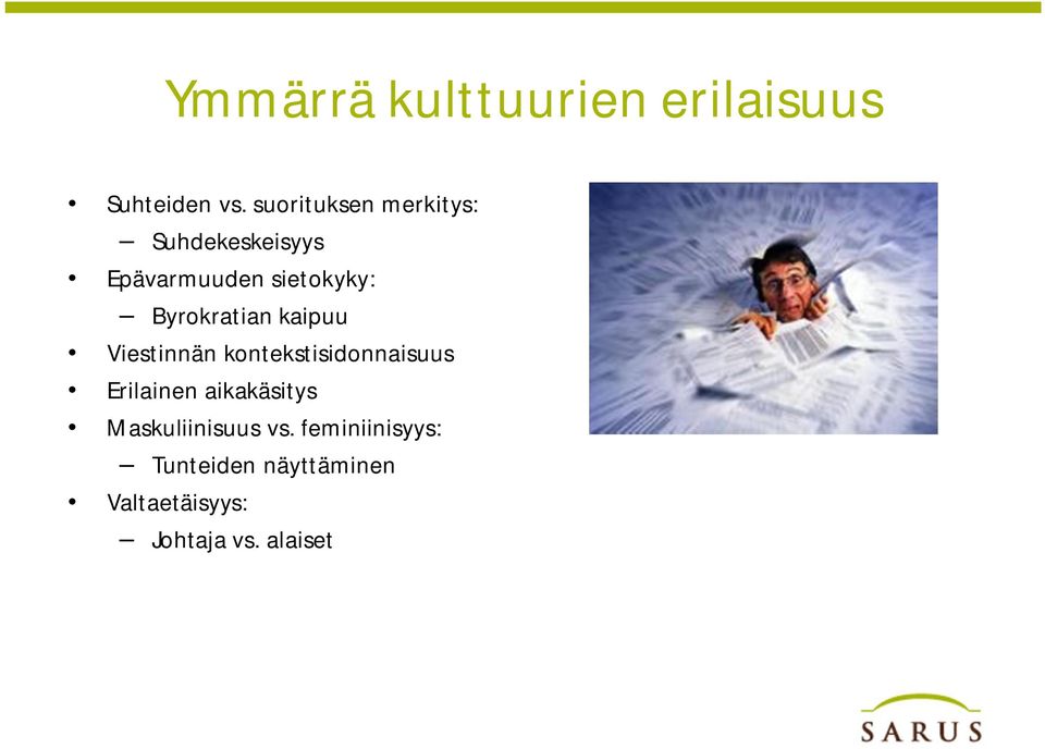 Byrokratian kaipuu Viestinnän kontekstisidonnaisuus Erilainen