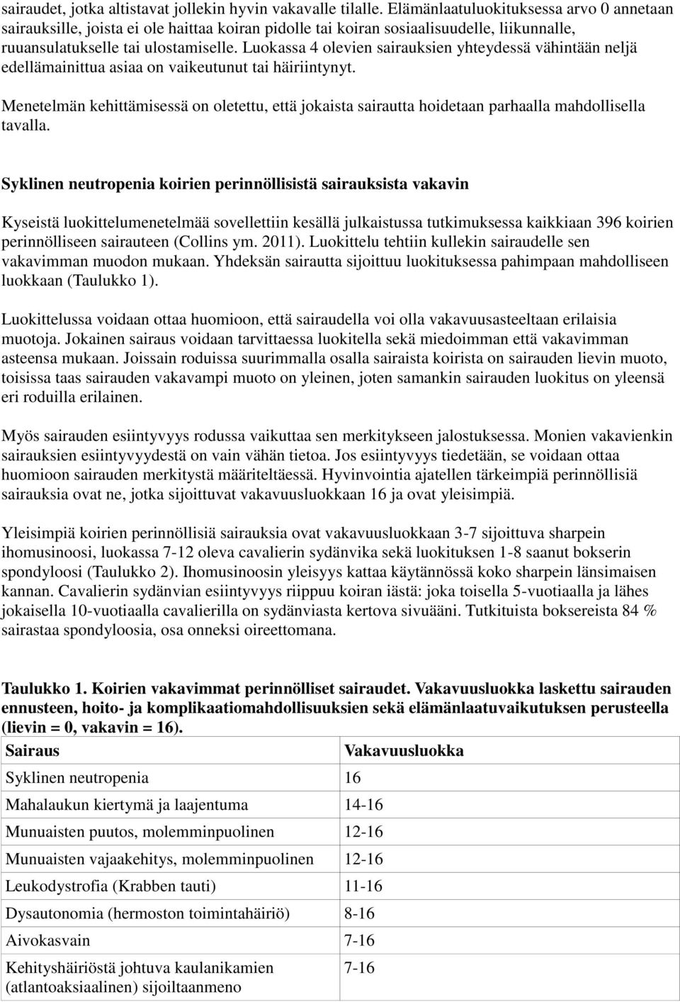 Luokassa 4 olevien sairauksien yhteydessä vähintään neljä edellämainittua asiaa on vaikeutunut tai häiriintynyt.