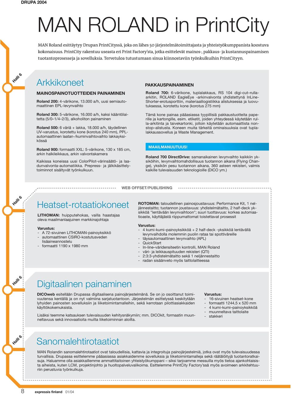 Tervetuloa tutustumaan sinua kiinnostaviin työnkulkuihin PrintCityyn. Halli 6 Arkkikoneet MAINOSPAINOTUOTTEIDEN PAINAMINEN Roland 200: 4-värikone, 13.