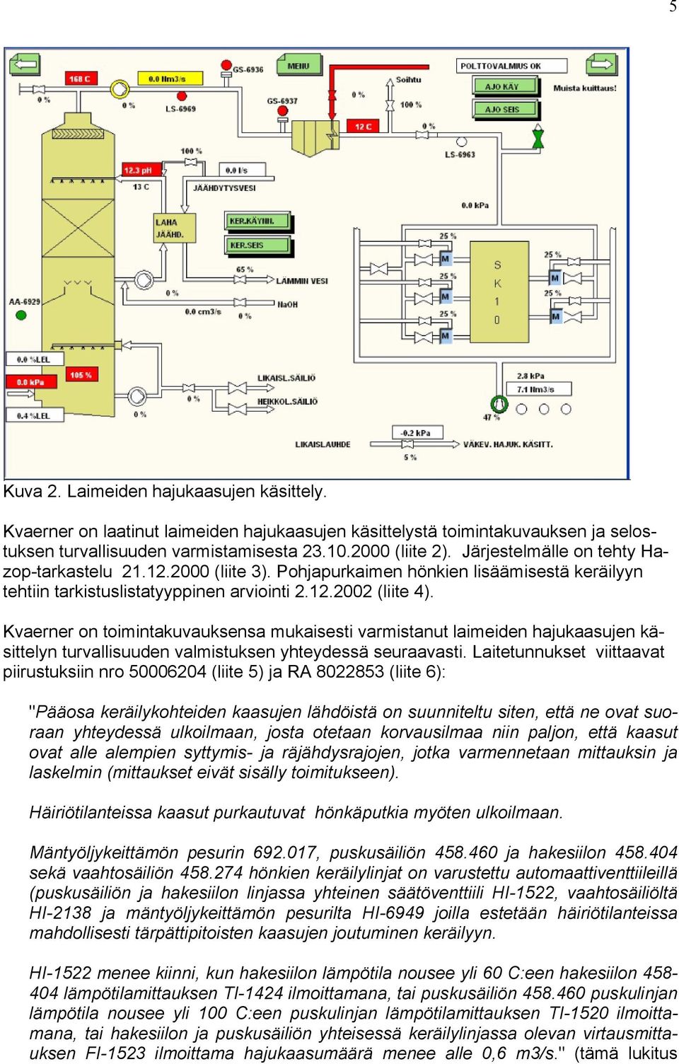 Kvaerner on toimintakuvauksensa mukaisesti varmistanut laimeiden hajukaasujen käsittelyn turvallisuuden valmistuksen yhteydessä seuraavasti.